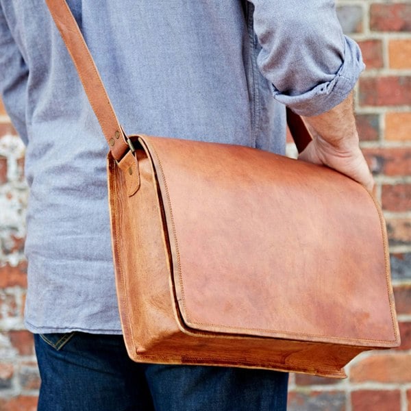 Paper High Brown Leather Messenger Bag
