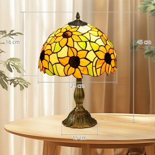 Wyld Haus Limbaka Glass And Metal Orange Sunflower Stained Glass Table Lamp
