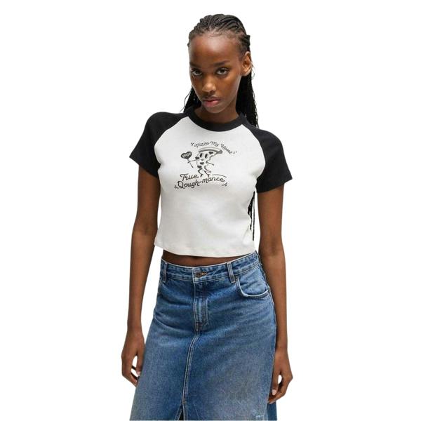Hugo Womens/Ladies Pizza Slice Crop Top - Black/White - 