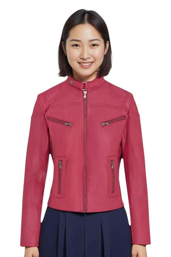 Infinity Leather Women's Casual Slim-Fit Leather Biker Jacket-Tulsa