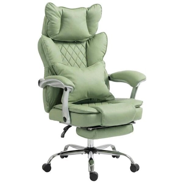 Executive Office Chair, PU Big and Tall Office Chair 180 kg with Wide Seat, Reclining, Lumbar Support, Light Green