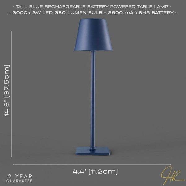 Tall Navy Blue Rechargeable Touch Dimmable Table Lamp with Metal Shade Image 5