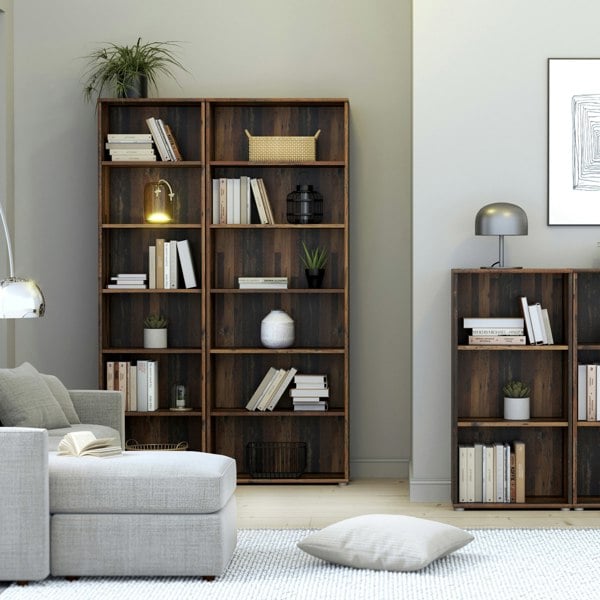 Furniture To Go Essential Wide 5 Shelf Bookcase in Vintage Oak