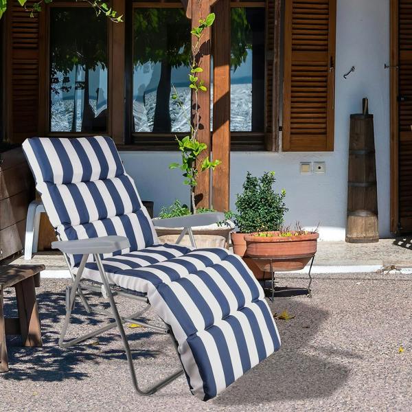 Groundlevel Garden Recliner Chair with Striped Cushion