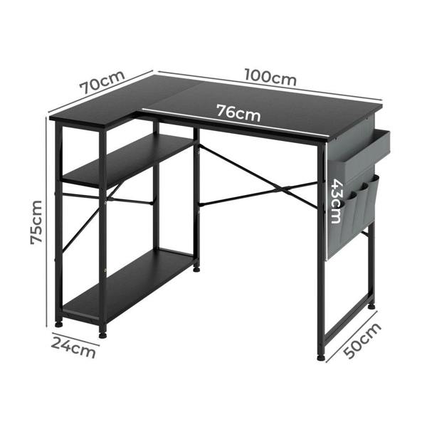 T-mech L-Shaped Gaming Desk – Black with Storage Bag