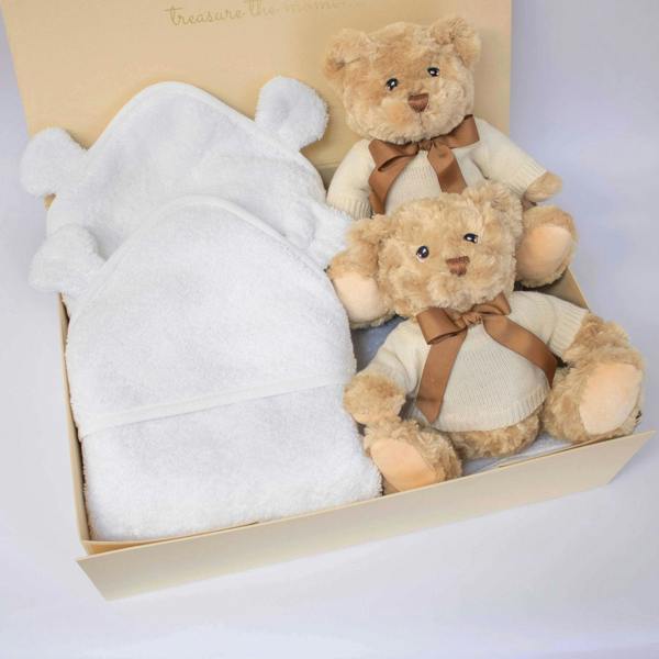 The Baby Gifting Company Twin Neutral Teddy and Towel Hamper