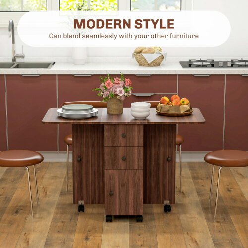 Wyld Haus Difive Wooden Distressed Brown Drop Leaf Dining Table With Storage Seating 6