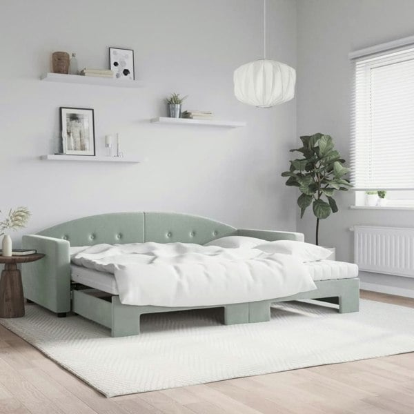 Berkfield Daybed with Trundle and Mattresses Light Grey 90x190 cm Velvet