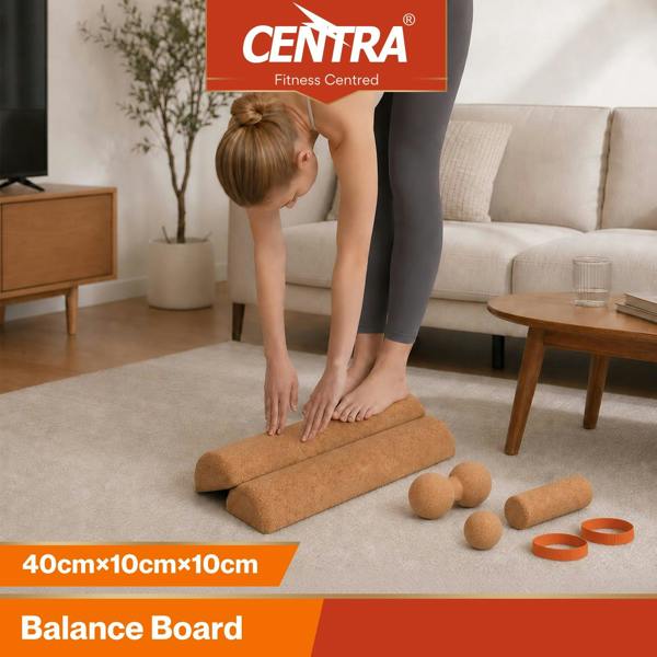 Centra Balance Board 5-In-1 Cork Ankle Trainer With Massage Ball Home Brown