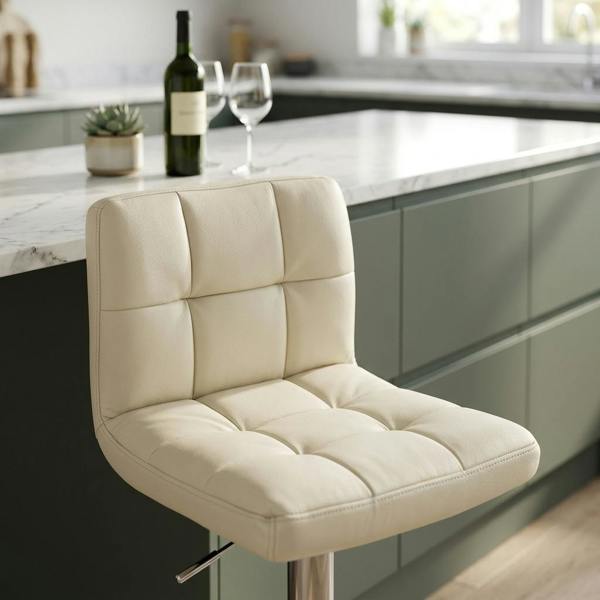 Lamboro Allegro Real Leather Adjustable Swivel Bar Stool with Backrest & Chrome Base