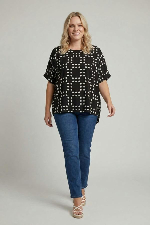 Black | Curve Polka Dot Short Sleeve Blouse

