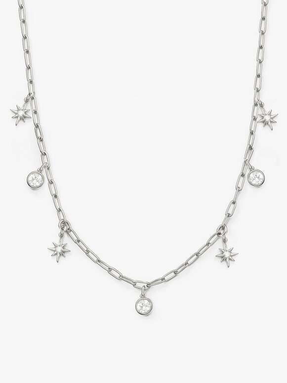 MUCHV Chain Choker With Moon and Star Charms - Silver