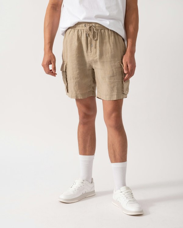 GANT Mens Regular Fit Drawstring Linen Cargo Shorts - 270 Concrete Beige - CHO - Designer Mens Shorts