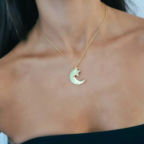 Luna Charles Cherish To The Moon & Back Necklace - 18k Gold Plated