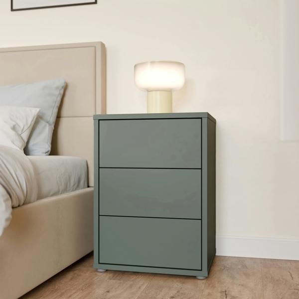 Furniture To Go Alice Springs Bedside Cabinet with 3 Drawers Push-to-Open in Sage Green