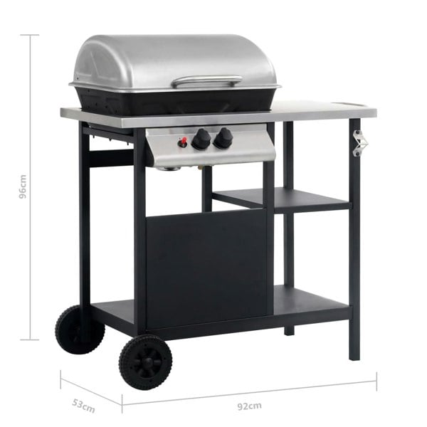 Berkfield Gas BBQ Grill with 3-layer Side Table Black and Silver