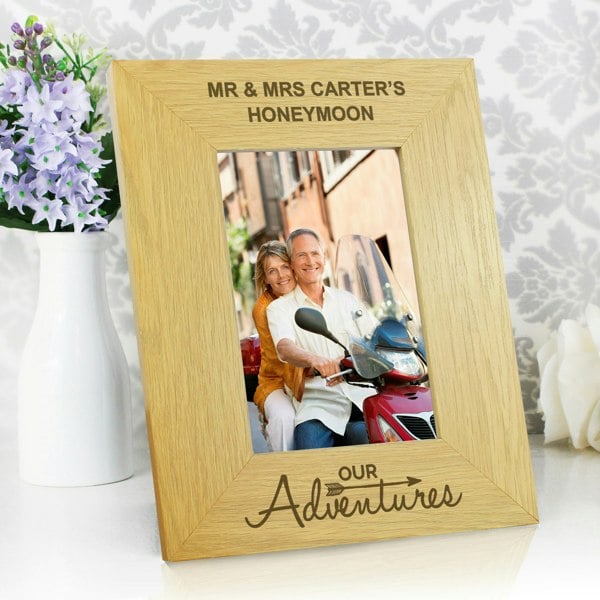 Personalised Memento Company Personalised Our Adventures 6x4 Oak Finish Photo Frame