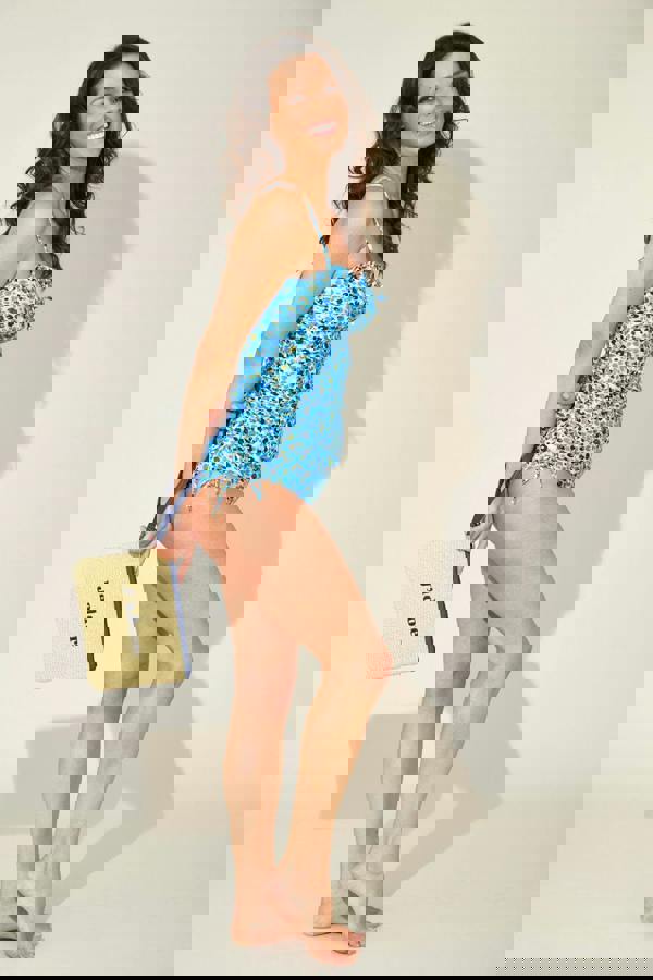 Blue Leopard Side Tie Tankini Top