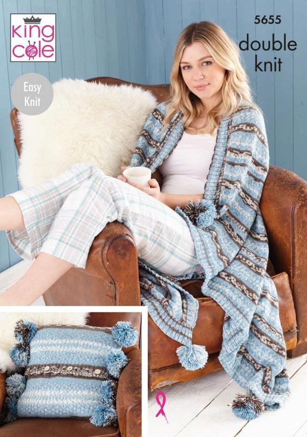 King Cole Fjord DK Knitting Pattern 5655, Cushions, Blankets, Accessories One Size - Easy