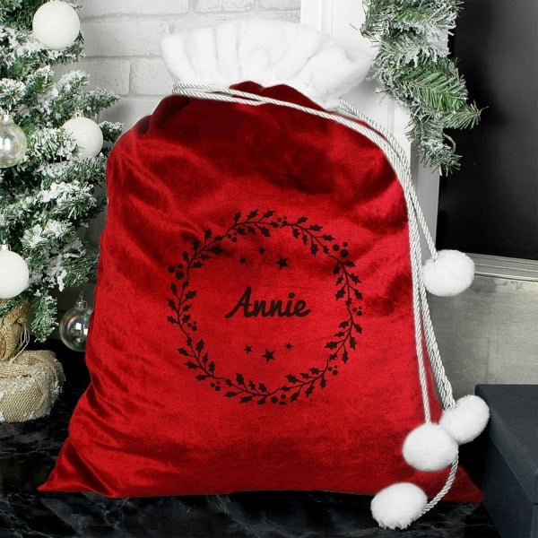 Personalised Memento Company Personalised Holly Red Christmas Sack