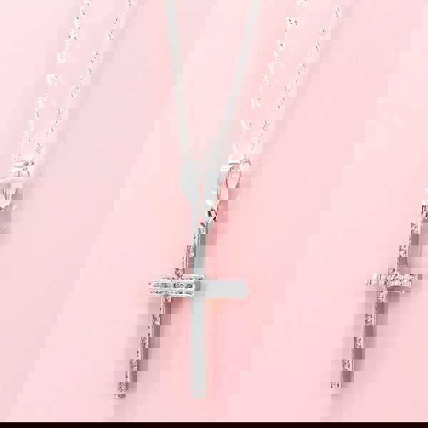 Say It With Children's Cross Necklace - Sterling Silver with CZ Stones