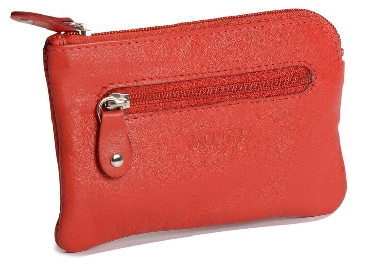 SADDLER Compact Leather Coin & Card Purse "Ellie" – Handmade by Saddler | RFID Protected & Gift Boxed | With Front Zip Pocket & Key Holder - Red