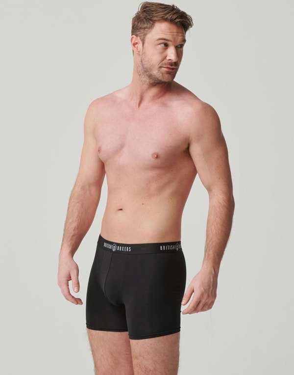 British Boxers Multipack 4 Pairs of Men's Bamboo Stretch Trunks - Coal Black