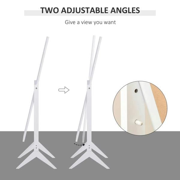 White adjustable angle dressing mirror with two stand positions diagram