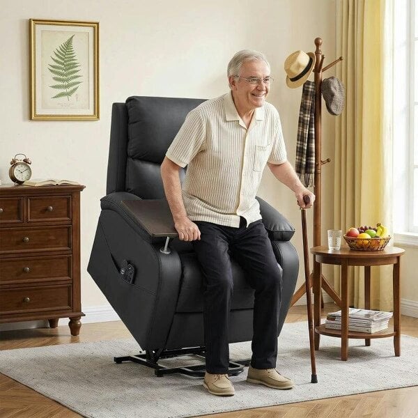 Riser Recliner Chair with Massage and Heat, Electric Lift Recliner Armchair for Elderly, with Side Table, Black