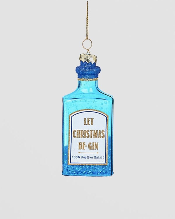 Blue Gin Bauble Christmas Tree Decoration. Glass Ornament for Gin Lovers