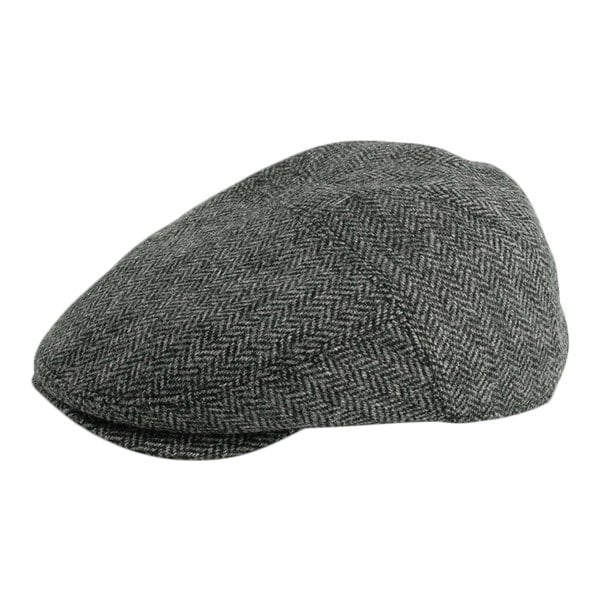 Gamble & Gunn 'Goodwood' Moon Tweed Grey Herringbone Flat Cap