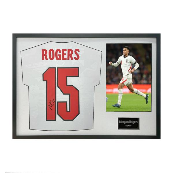 Morgan Rogers Signed England Home Shirt Standard Frame
