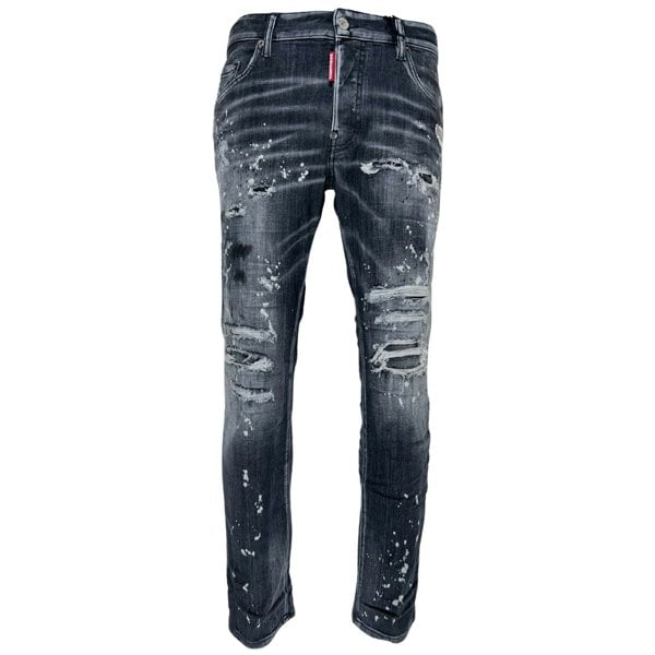 Dsquared2 Skater Jean Reinforced Ripped Paint Splatter Black Wash Jeans