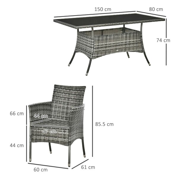 Wyld Haus Zila 6 Seater Rattan Grey Outdoor Dining Set With Cushioned Armchairs And Glass Table