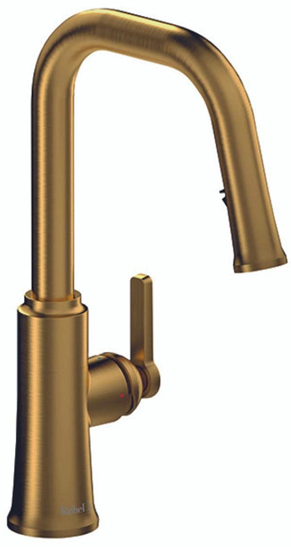 Riobel Trattoria Mixer with Pull Down Spray Square Spout Brushed Gold Kitchen Tap
