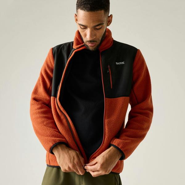 Regatta Mens Morran Water Resistant Full Zip Fleece Jacket - Rooibos Tea/Black - 