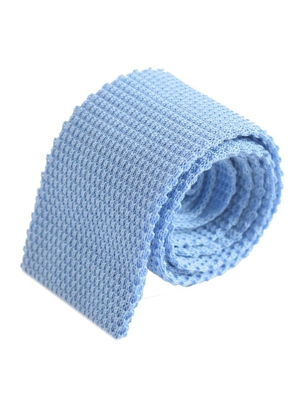 Diagonal square weave plain cotton knitted tie - Sapphire blue