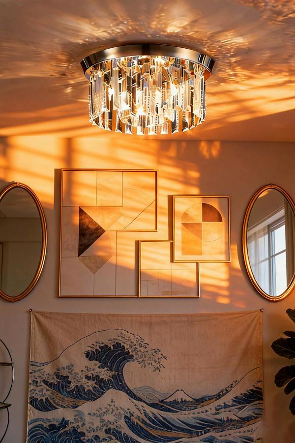Luxury Crystal Column Flush Mount Ceiling Light with Chrome Frame