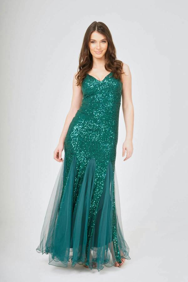 LuvForever Sequin Mesh Insert Maxi Dress