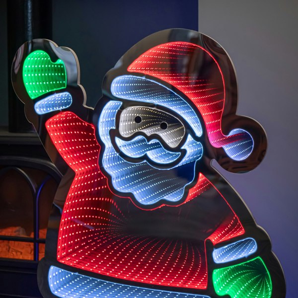 Samuel Alexander 74cm Infinity Light up Standing Santa Christmas Decoration with Multi-Coloured LEDs on Metal Base