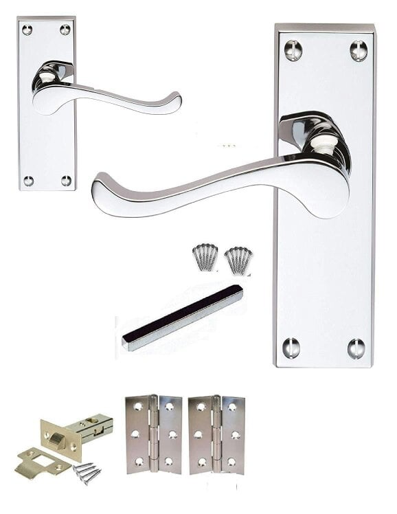 EDH Door Hardware Haven Heritage 7 Sets of Victorian Scroll Latch Door Handles Polished Chrome Hinges & Latches Pack Sets 118MM X 40MM