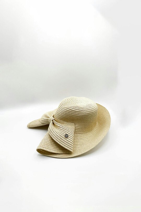 SVNX Bow Foldable Summer Hat in Beige