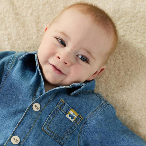 Mini Cuddles Baby Boys Cotton Button Front Full Sleeve Denim Romper Casual Wear, Dark Wash Blue