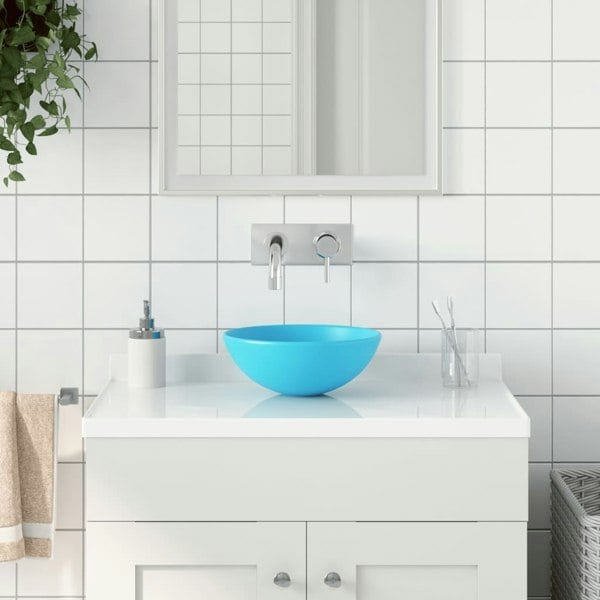 Berkfield Bathroom Sink Ceramic Light Green Round