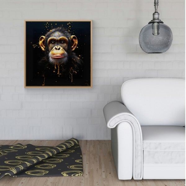 Warren Reed Splash Art Cheeky Chimp Face Framed Canvas