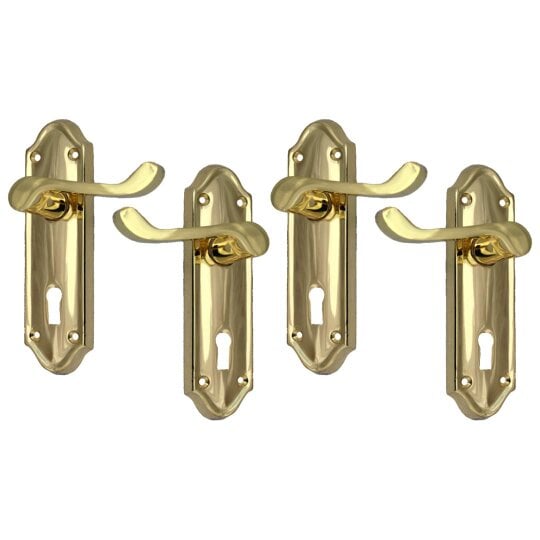 EDH Door Hardware Brass Internal Door Handle Set – Polished Brass Plated Lock Door Handles 170mm