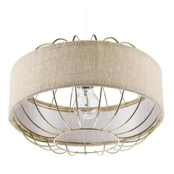 Unique Pendant Shade with Gold Metal Wire Frame and Linen Fabric Band Image 4