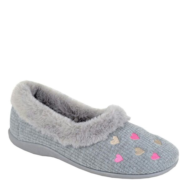 Sleepers Daisy Faux Fur Full Cuff Hearts Slippers - Grey