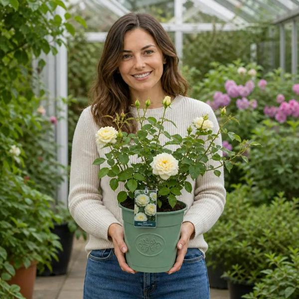 3L Silver Anniversary Cream Rose Bush - Beautiful Flowering Plant Gift
