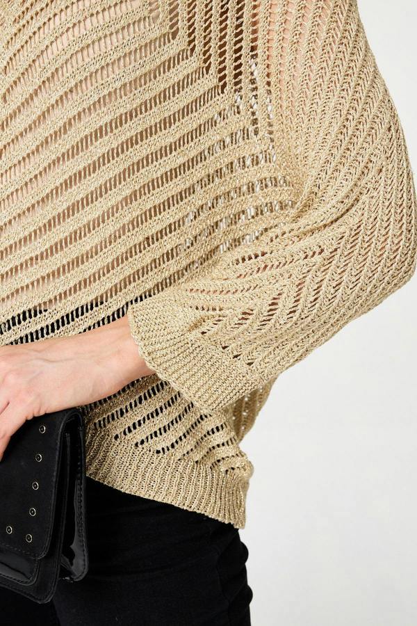 Gold | Sparkly Sheer Mesh 3/4 Sleeve Top